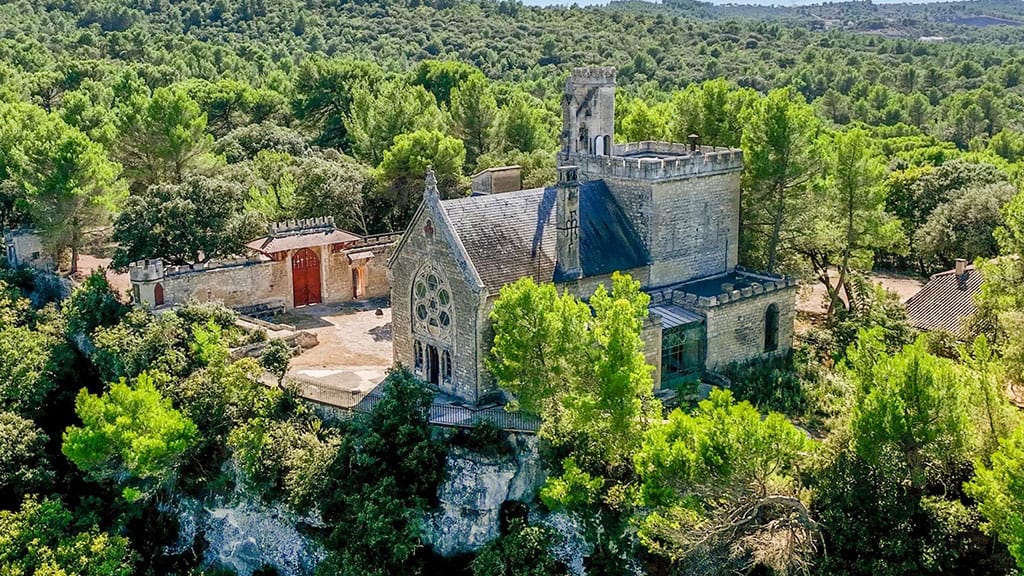Image of a historic French château with ornate stonework, arched windows, and a central tower, set amid lush greenery.